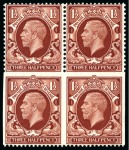 1934-36 Photogravure 1 1/2d Red-Brown imperforate on three sides variety in mint og block of four