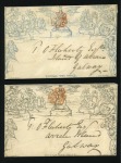 1840 (Aug 26) 1d Mulready envelope, stereo A133, and 1840 (Sep 2) 2d Mulready envelope sent within IRELAND