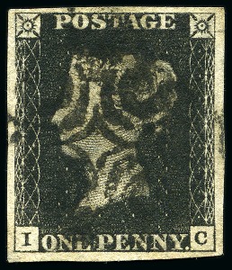 Stamp of Great Britain » 1840 1d Black and 1d Red plates 1a to 11 1840 1d Black pl.9 IC with WATERMARK INVERTED, used