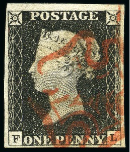Stamp of Great Britain » 1840 1d Black and 1d Red plates 1a to 11 1840 1d Black pl.3 FL, fine to very large margins, used