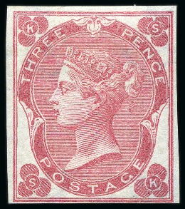 1862-64 3d Deep Carmine Rose imperforate imprimatur, mint hr