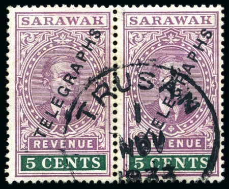 TELEGRAPHS: 1933 5c purple and green used pair