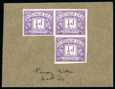 Stamp of Great Britain » Postage Dues 1923 2s6d Postage due colour trial imperforate irregular block of three printed on gummed, wove unwatermarked paper
