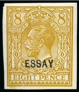 1913 8d Eve's Pillar Design essay in bistre with "ESSAY" overprint 