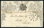 1843 (Jul 29) 1d Mulready lettersheet, forme 3, stereo A54, sent from London to Leeds cancelled by crisp London "4" in MC