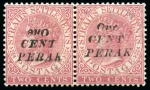 1886 1c on 2c pale rose, type 26 surcharge, with ERROR "One" INVERTED in mint og pair with normal