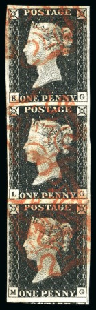 Stamp of Great Britain » 1840 1d Black and 1d Red plates 1a to 11 1840 1d Black pl.2 KG/MG used vertical strip of three