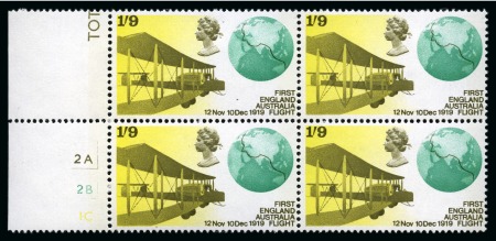 1969 Anniversaries 1s9d printed on uncoated paper in mint nh left marginal block of four