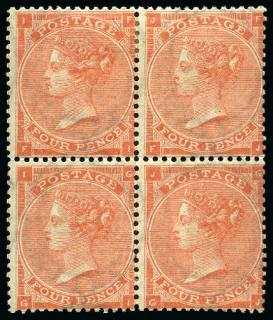 1862-64 4d Pale Red pl.3 FI/GJ mint og block of four