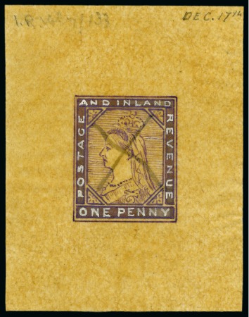 1890 1d "Postage Stamp Jubilee" handpainted essay for the proposed and subsequently abandoned issue