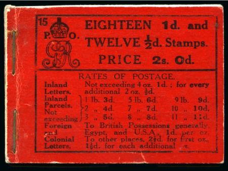 1913 2s Booklet, edition no.15, with each pane overprinted "SPECIMEN" type 26