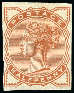 1883-84 Lilac & Green issue 1/2d imperforate colour trial in orange-brown on white watermarked paper