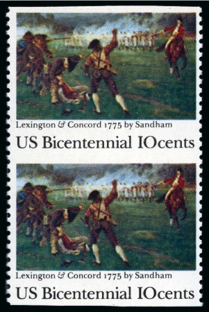Stamp of United States » 1919 Issues onwards 1975 10c Battle of Lexington mint nh vertical pair showing variety imperf horizontally