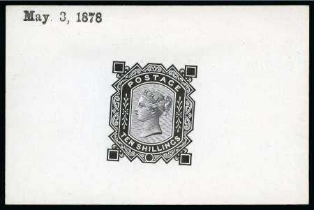 1867-83 10s De La Rue die proof in black on white glazed card