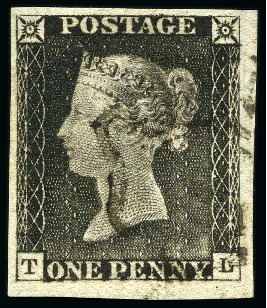 1840 1d Grey-Black pl.1a TL, good to huge margins, cancelled by neat BLACK MC