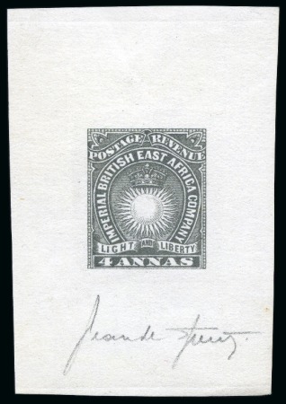 Stamp of Kenya, Uganda and Tanganyika » British East Africa 1890-95 4a Grey SPERATI FORGERY, photo-litho forgery in the form of a die proof on wove paper 