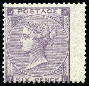 1862-64 6d Lilac pl.4 (hair lines) TD mint og right hand wing margin example