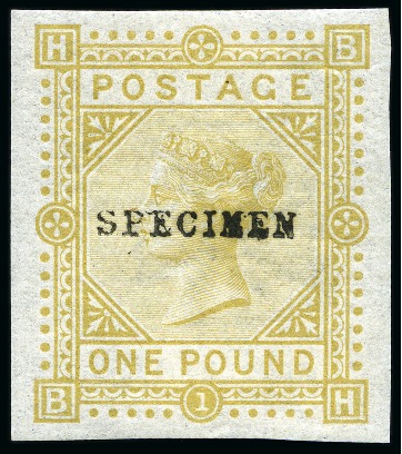 1867-83 £1 Imperforate colour trial in bistre with "SPECIMEN" type 9 overprint