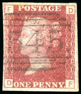 1858 1d Rose-Red pl.86 DF IMPERFORATE variety used