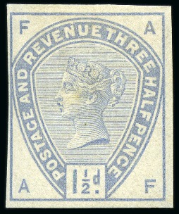 1883-84 Lilac & Green issue 1 1/2d Colour trial in pale grey on imperforate white watermarked paper