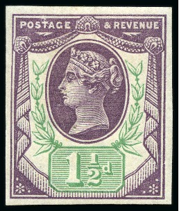 1887 Jubilee 1 1/2d dull purple & pale green imperforate imprimatur