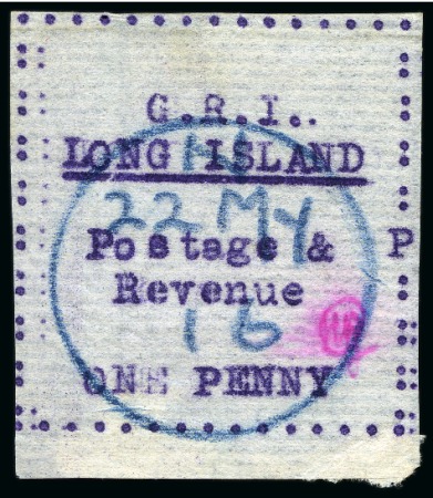 Stamp of Long Island 1916 (May 7) 1d Mauve showing variety "P" in right hand frame