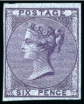 1855-57 Wmk Emblems 6d deep lilac pl.1 on blued highly glazed paper imperforate imprimatur