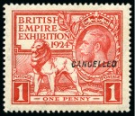 1924 British Empire Exhibition 1d & 1 1/2d mint og set of two with "CANCELLED" type 28 overprint