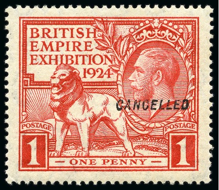 1924 British Empire Exhibition 1d & 1 1/2d mint og set of two with "CANCELLED" type 28 overprint