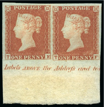 1852-63 1d Red-Brown pl.161 TE-TF mint nh marginal horizontal pair 
