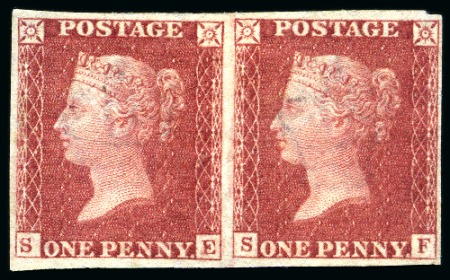 Stamp of Great Britain » Line Engraved Essays, Plate Proofs, Colour Trials and Reprints 1865 "Royal Reprint" 1d carmine pl.66 in imperforate horizontal pair, mint hr