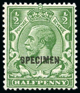 1924-26 Wmk Block Cypher 1/2d green with "SPECIMEN" type 32 overprint