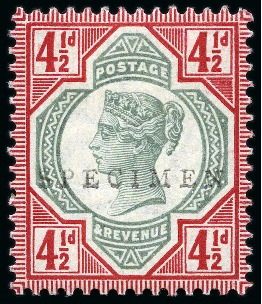 1892 4 1/2d Colour trial in the issued colours with "SPECIMEN" type 13 ovpt