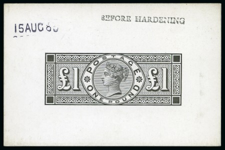 1883 £1 De La Rue die proof in black on white glazed card