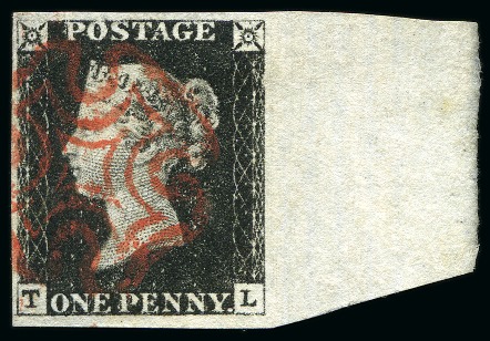 Stamp of Great Britain » 1840 1d Black and 1d Red plates 1a to 11 1840 1d Black pl.4 TL right marginal with good to large margins elsewhere, beautifully cancelled