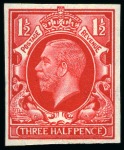 1934-36 Photogravure 1 1/2d imperforate colour trials set of four in scarlet, red-brown, ultramarine and deep grey-green