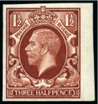 1934-36 Photogravure 1 1/2d imperforate colour trials set of four in scarlet, red-brown, ultramarine and deep grey-green