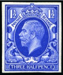 1934-36 Photogravure 1 1/2d imperforate colour trials set of four in scarlet, red-brown, ultramarine and deep grey-green