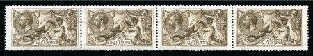 1915 De La Rue 2s6d sepia ("seal brown") Seahorse with inverted watermark in mint og horizontal strip of four