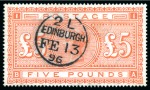 1867-83 £5 Orange BA on white paper neatly cancelled by a crisp Edinburgh cds