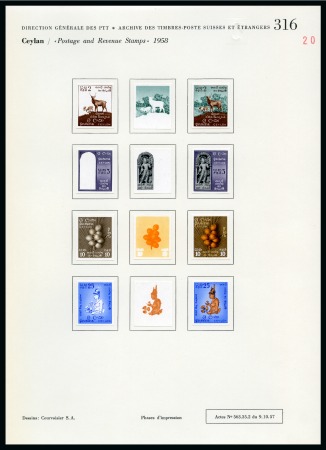 1957 Courvoisier archive colour separation proofs (63) for the 1958-62 'Redrawn inscriptions' definitive set 