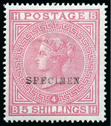 1867-83 Wmk Anchor 5s rose pl.4 on blued paper with "SPECIMEN" type 9, mint og