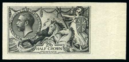 1913 Waterlow 2s6d Seahorse colour trial in black on thin ungummed "JAS WRIGLEY LD-219" watermarked paper