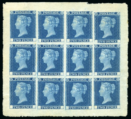 Stamp of Great Britain » Line Engraved Essays, Plate Proofs, Colour Trials and Reprints 1841 2d Blue trial sheet of twelve with blank corner letters