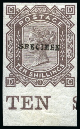 1867-83 10s Imperforate colour trial in brown with "SPECIMEN" type 9 overprint