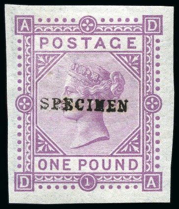 1867-83 £1 imperforate colour trial in mauve with "SPECIMEN" type 9 overprint