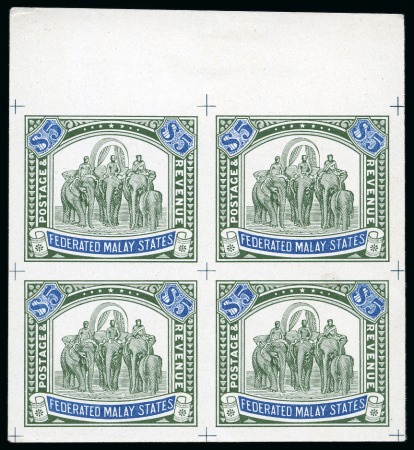 Stamp of Malaysia » Federated Malay States 1933-34 Survey Department photo-litho $5 essay (Norris type 'D') in block of four