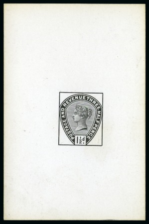 1883-84 Lilac & Green issue 1 1/2d De La Rue die proof in black on white glazed card