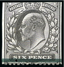 Stamp of Great Britain » King Edward VII » 1902-10 De La Rue Issues 1902 6d Grey-Black mint og colour trial on unwatermarked chalky paper selvedge of the 1/2d Colonial issue