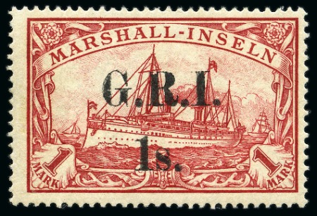 1914 (Dec 16) Marshall Island 1s on 1m carmine, 3 1/2mm-4mm space from setting III, pos. 1, mint og